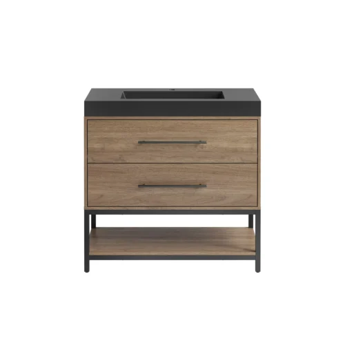 Brookwood 36 in. Natural Brown Vanity with Engineered Stone Top