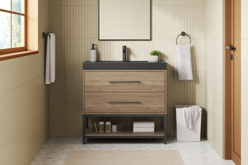 Brookwood 36 in. Natural Brown Vanity with Engineered Stone Top