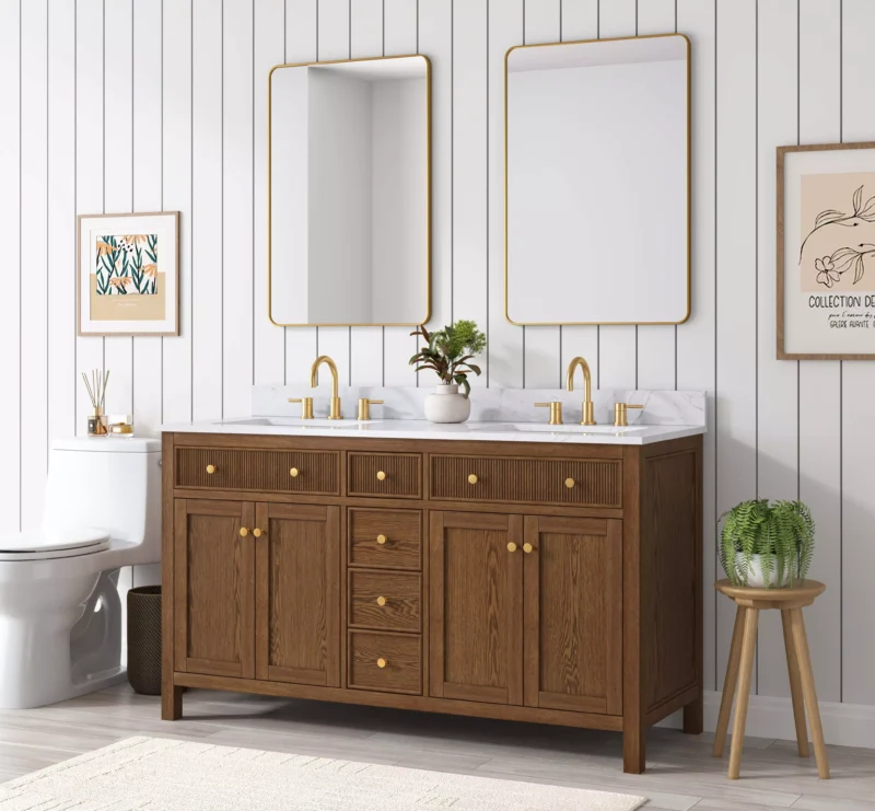 Dylan 61 in. Cinnamon Vanity with Quartz Top