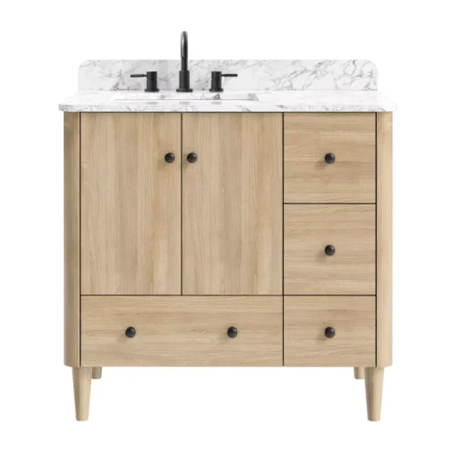 Leyah 37 in. Oak Finish Vanity with Engineered Stone Top